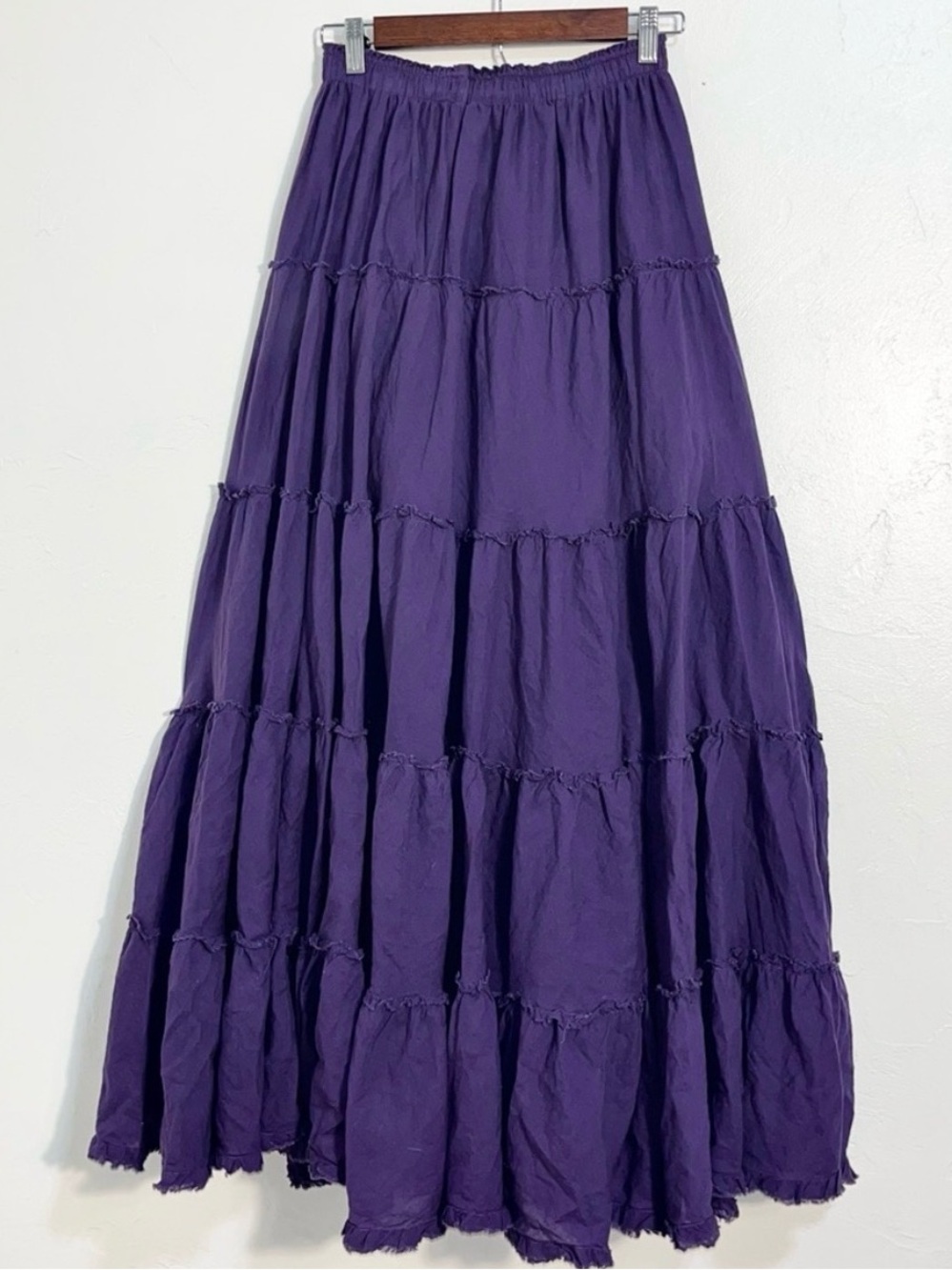 Purple Tiered Maxi Skirt Elastic Waist Boho Prairie Cottagecore Peasant